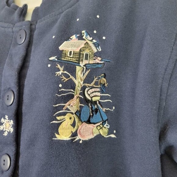 COTTAGE Cove Sweatshirt Button Cardigan Embroidery Winter Blue L - Picture 4 of 11